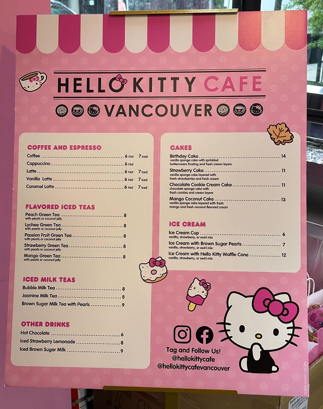 vancouver hello kitty cafe menu