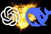 Illustration of OpenAI v DeepSeek logos
